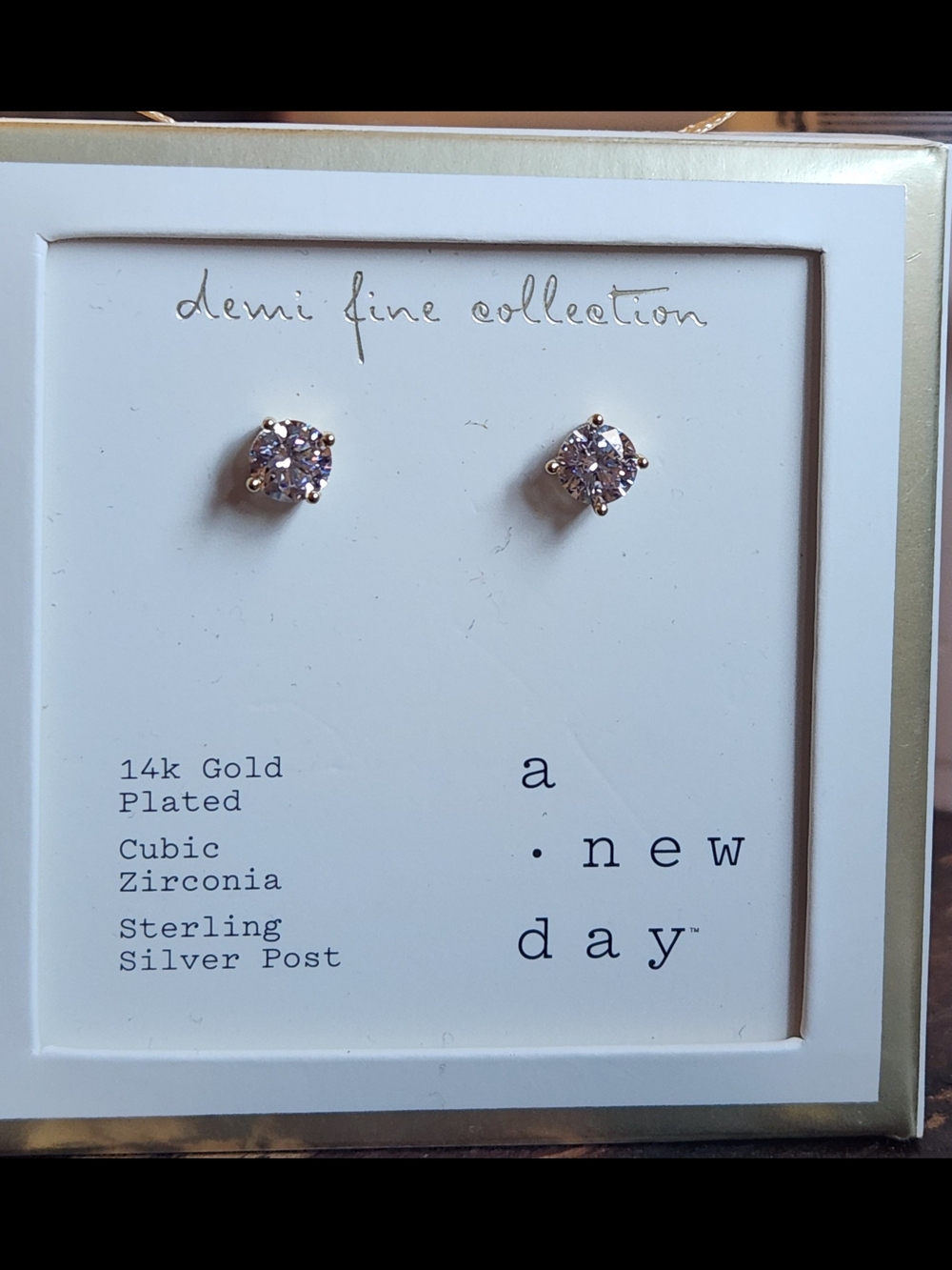 a new day 14k Gold Plated Cubic Zirconia Stud Earrings